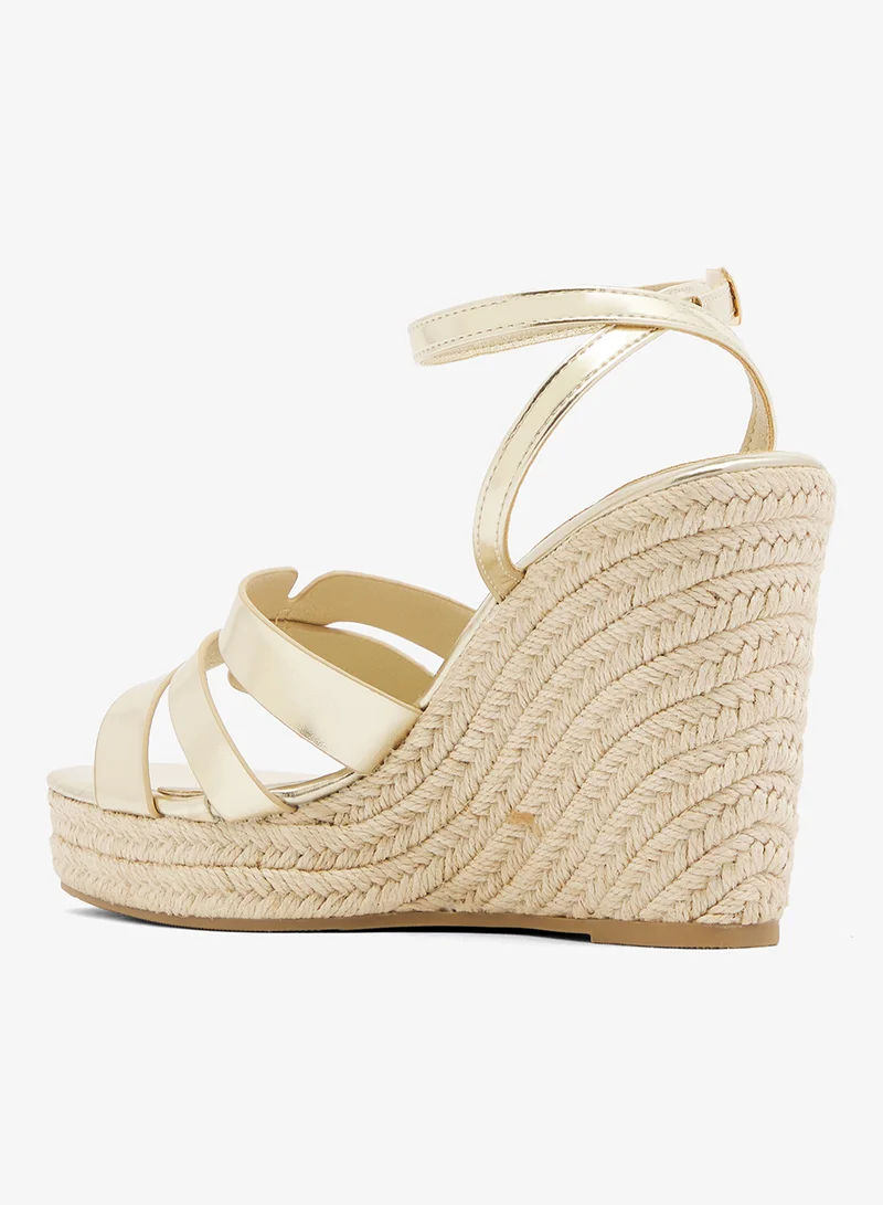GLAMOROUS  Wide Fit Gold Espadrille Wedge Heeled Sandals for Women | Best Price UAE